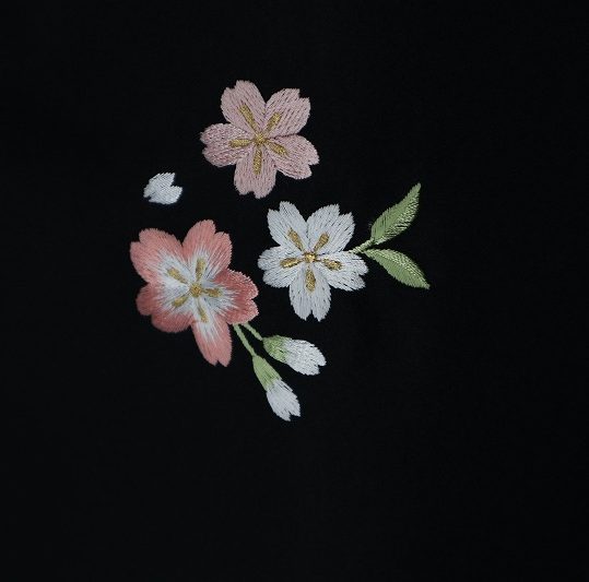 卒業式袴単品レンタル[刺繍]黒色に扇と桜刺繍[身長168-172cm]No.849